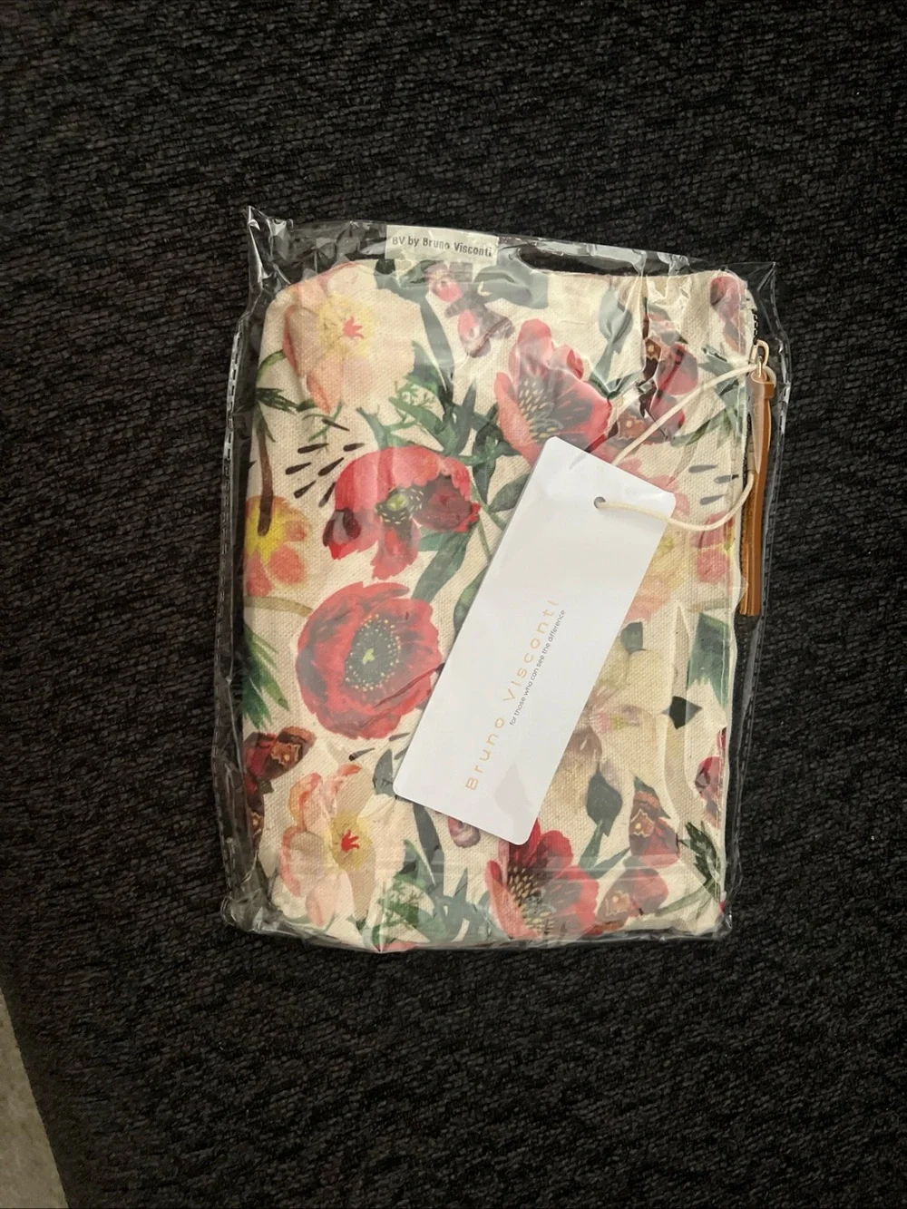Bruno Visconti Floral Cosmetic Bag - Cream with Red & Green Print